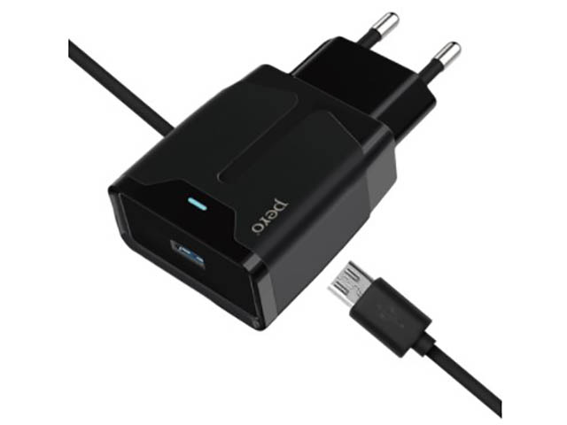 фото Зарядное устройство pero tc04 1xusb 2.1a + кабель microusb black tc04b2amu