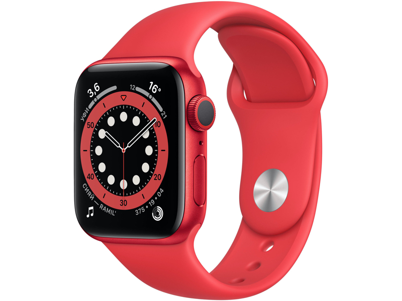 фото Умные часы apple watch series 6 40mm red aluminium case with red sport band m00a3ru/a выгодный набор + серт. 200р!!!