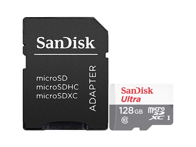 Карта памяти 128Gb - SanDisk MicroSDXC Ultra Light Class 10 SDSQUNR-128G-GN6TA с переходником под SD