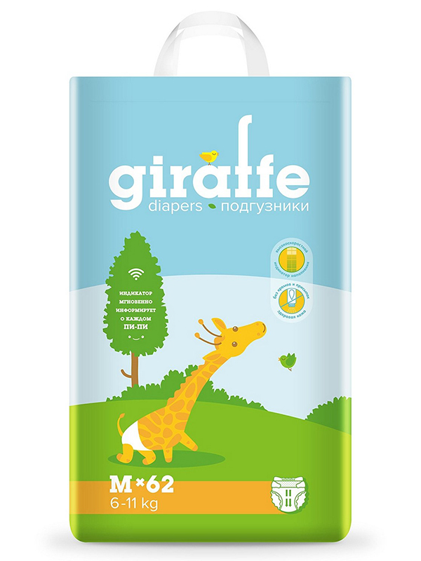 

Подгузники Lovular Giraffe M 6-11кг 62шт 429194, 5060434291943