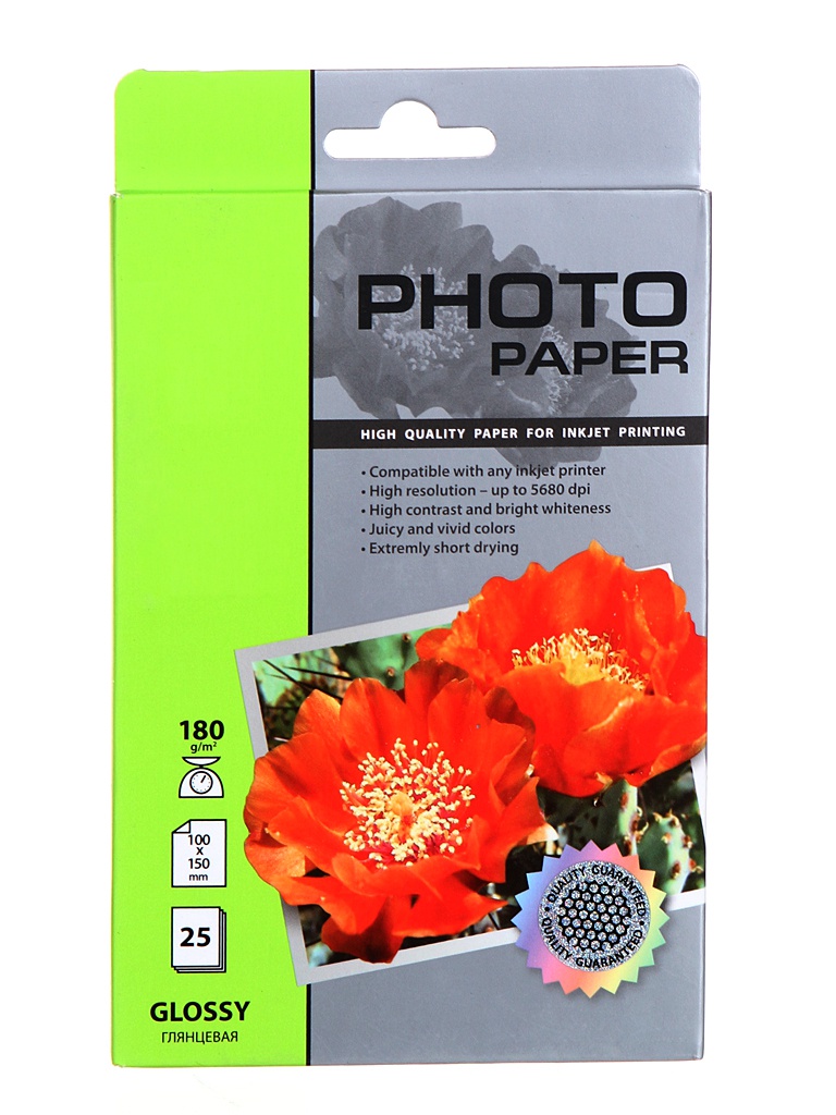 

Фотобумага Cactus 10x15 180g/m2 глянцевая 25 листов CS-GA618025, CS-GA618025