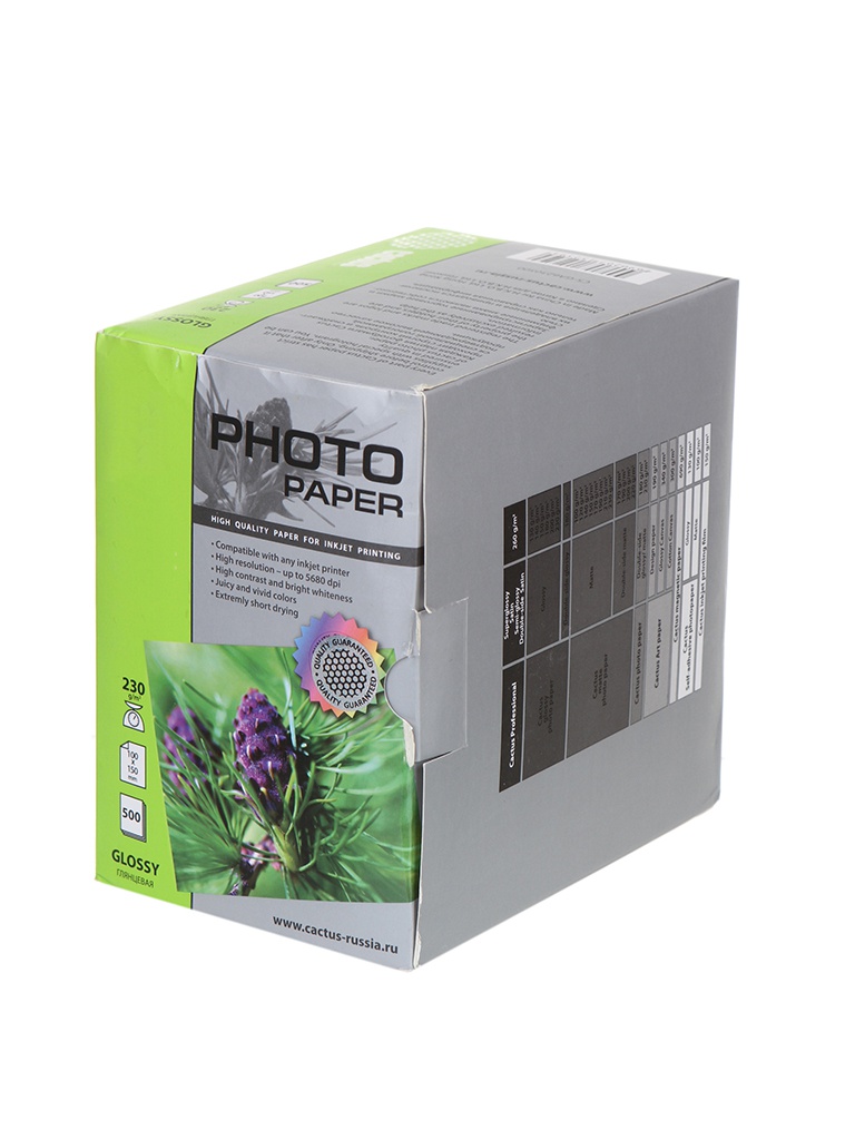 

Фотобумага Cactus 10x15 230g/m2 глянцевая 500 листов CS-GA6230500, CS-GA6230500
