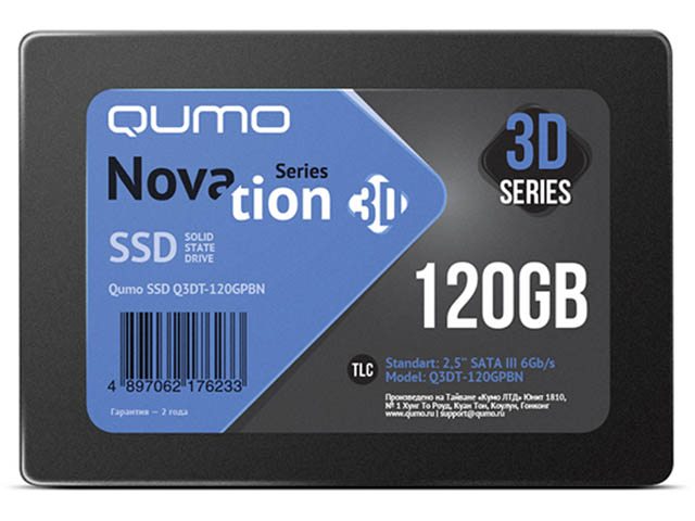 фото Твердотельный накопитель qumo novation tlc 3d ssd 120gb q3dt-120gpbn выгодный набор + серт. 200р!!!