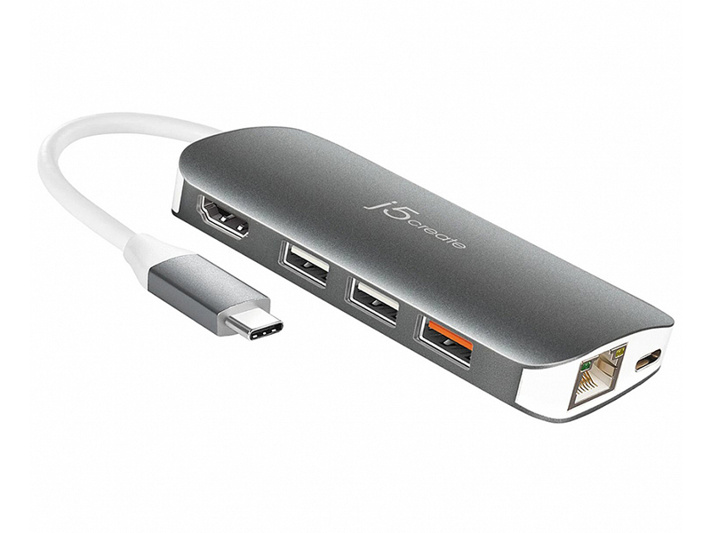 фото Мульти-адаптер j5create usb-c - hdmi / ethernet / usb type-a 3.1 / pd 3.0 / card reader jcd383