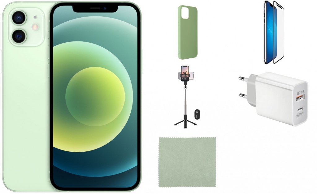 Zakazat.ru: Сотовый телефон APPLE iPhone 12 64Gb Green MGJ93RU/A Выгодный набор для Selfie + серт. 200Р!!!