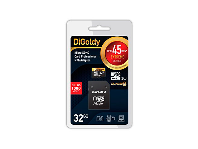 Zakazat.ru: Карта памяти 32Gb - DiGoldy Micro Secure Digital HC Class 10 UHS-I Extreme DG032GCSDHC10UHS-1-ElU1 с переходником под SD