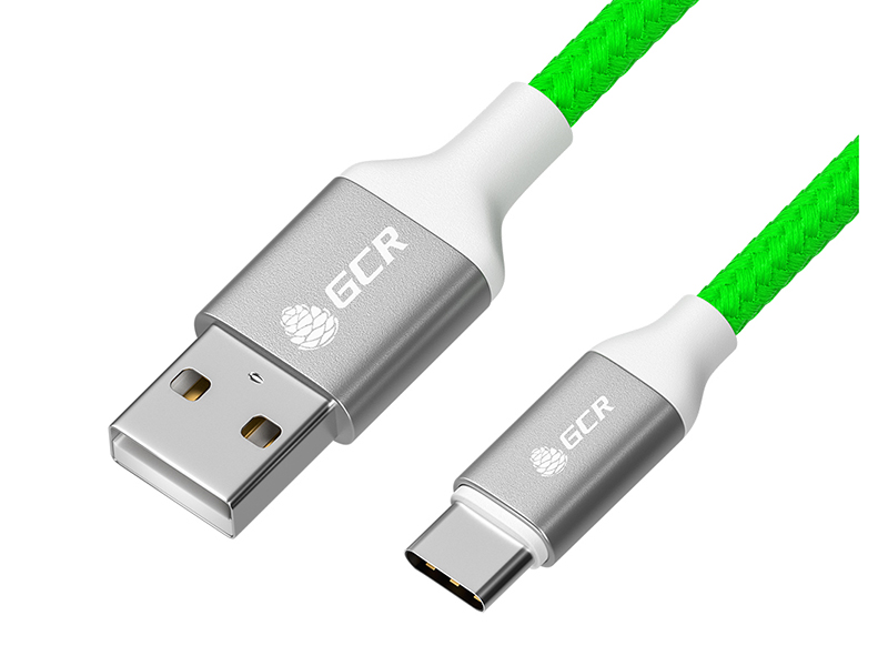 фото Аксессуар gcr usb - type-c 50cm green nylon gcr-52496