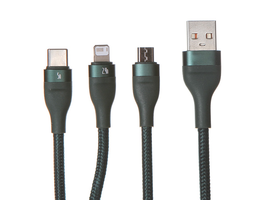 фото Аксессуар baseus flash data cable usb - m+l+c 5a 1.2m green ca1t3-06