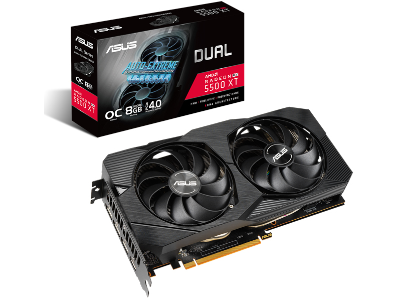 

Видеокарта ASUS AMD Radeon RX 5500 XT DUAL-RX5500XT-O8G-EVO, DUAL-RX5500XT-O8G-EVO