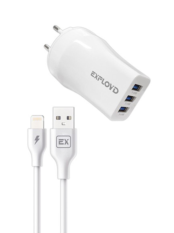 фото Зарядное устройство exployd classic 3xusb 3.1a + cable lightning white ex-z-980