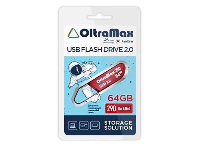 

USB Flash Drive 64Gb - OltraMax 290 OM-64GB-290-Dark Red, 290