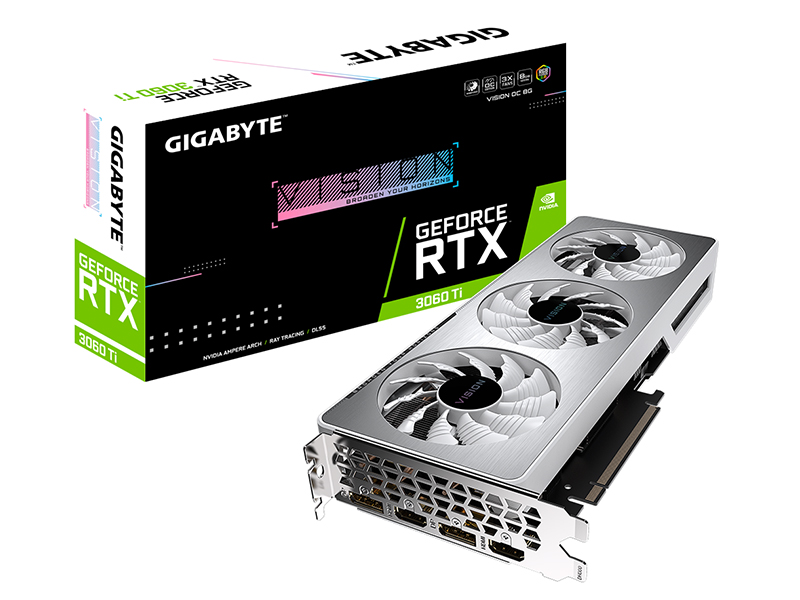 фото Видеокарта gigabyte geforce rtx 3060 ti vision oc 8g 1755mhz pci-e 4.0 8192mb 14000mhz 256-bit 2xhdmi 2xdp type-c gv-n306tvision oc-8gd / gv-n306tvision oc-8gd v2.0 lhr