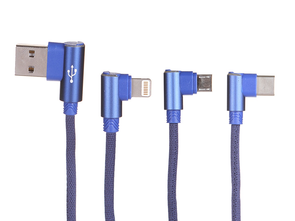 фото Аксессуар awei 3 in 1 usb - microusb - type c - lightning 1.5m blue cl-52