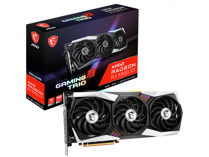 

Видеокарта MSI AMD Radeon RX 6900 XT Gaming X Trio 16G 1775Mhz PCI-E 4.0 16384Mb 16000Mhz 256 bit 3xDP HDMI RX 6900 XT GAMING X TRIO 16G, RX 6900 XT GAMING X TRIO 16G