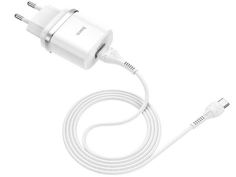 фото Зарядное устройство hoco c12q smart 1xusb 3a 18w qc3.0 / qc2.0 + кабель type-c white