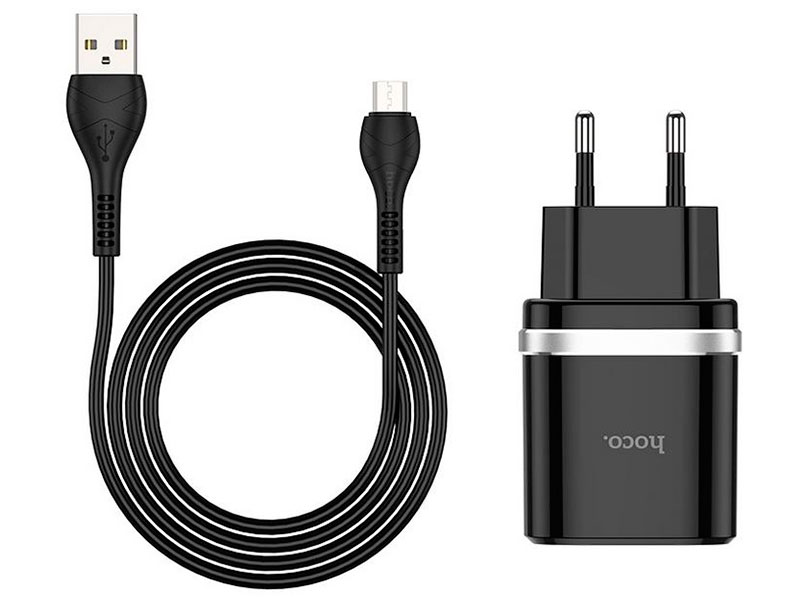Зарядное устройство Hoco C12Q Smart 1xUSB 3A 18W QC3.0 / QC2.0 + кабель MicroUSB Black кабель hoco rj45 rj45 rj 45 5м h92