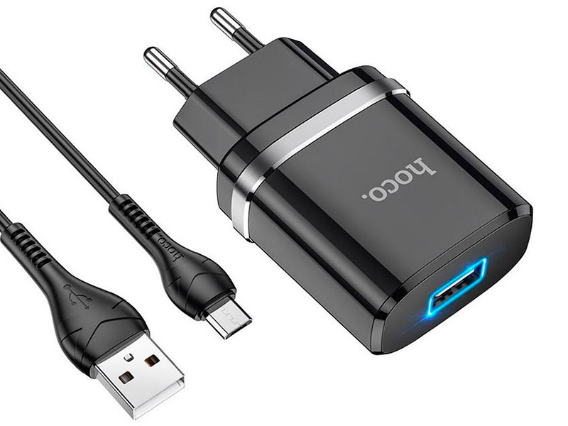 фото Зарядное устройство hoco n1 ardent 2.4a + кабель microusb black