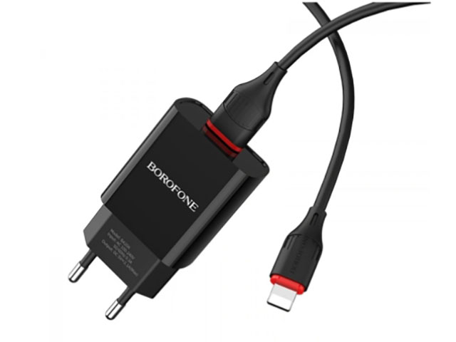 цена Зарядное устройство Borofone BA20A Sharp 1xUSB 2.1A + кабель Lightning Black
