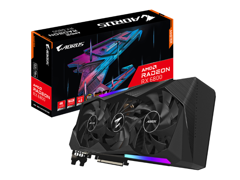 

Видеокарта GigaByte AMD Radeon RX 6800 Aorus Master 16G 1980Mhz PCI-E 4.0 16384Mb 16000Mhz 256-bit 2xHDMI 2xDP GV-R68AORUS M-16GD, Radeon RX 6800 AORUS MASTER 16G