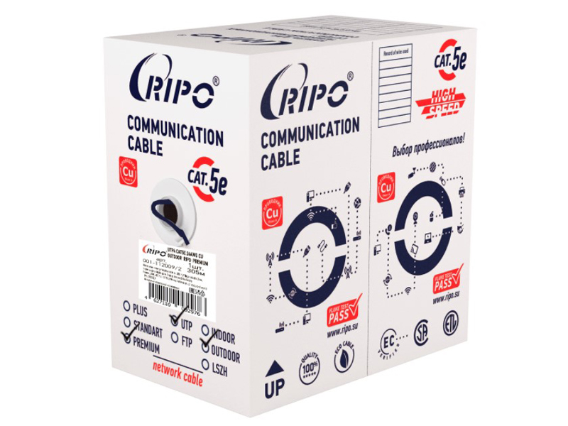 Zakazat.ru: Сетевой кабель Ripo Premium UTP cat.5e 24AWG Cu Outdoor 305m 001-112009/2