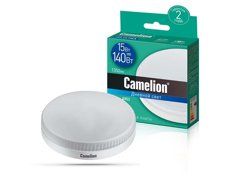 фото Лампочка camelion gx53 15w 220v 6500k 1350lm led15-gx53/865/gx53 13648