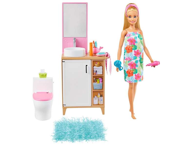 фото Кукла mattel barbie блондинка в ванной с раковиной и туалетом grg87