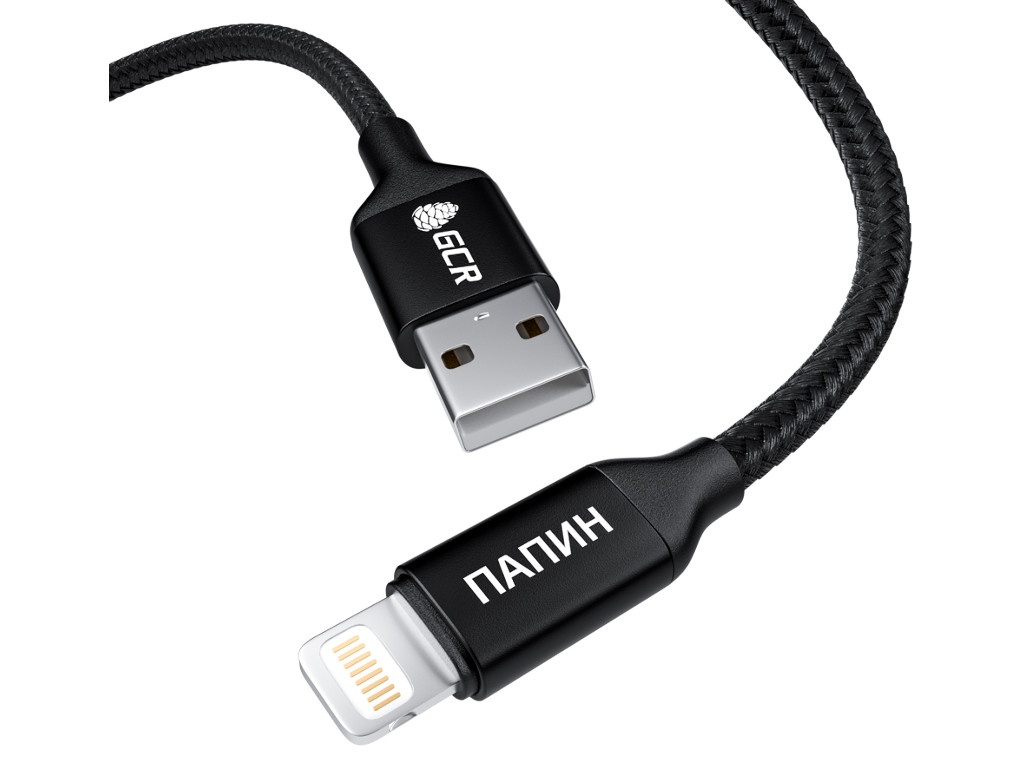 Аксессуар GCR MFI Папин USB - Lightning 1m Black GCR-52782