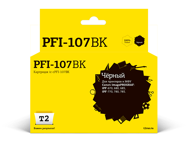Картридж T2 IC-CPFI-107BK Black для Canon imagePROGRAF iPF-670/680/685/770/780/785 картридж canon pfi 207 y для ipf 680 685 780 785 желтый 8792b001