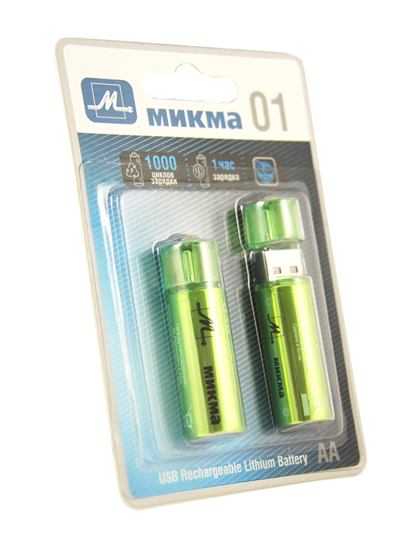 Аккумулятор AA - Микма 01 1000mAh USB Rechargeable Lithium Battery (2 штуки) C182-26314 автомобильный аккумулятор tyumen battery premium 64 ач прямая полярность l2