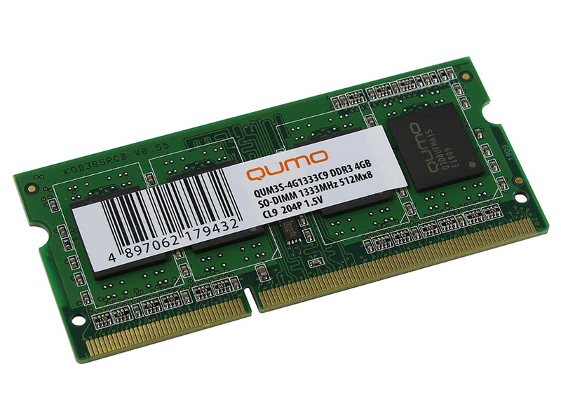 Модуль памяти Qumo 4GB DDR3 1333MHz SODIMM 204pin CL9 QUM3S-4G1333C9 модуль памяти для ноутбука sodimm ddr3 4gb pc10600 1333мгц hynix hmt351s6cfr8c h9