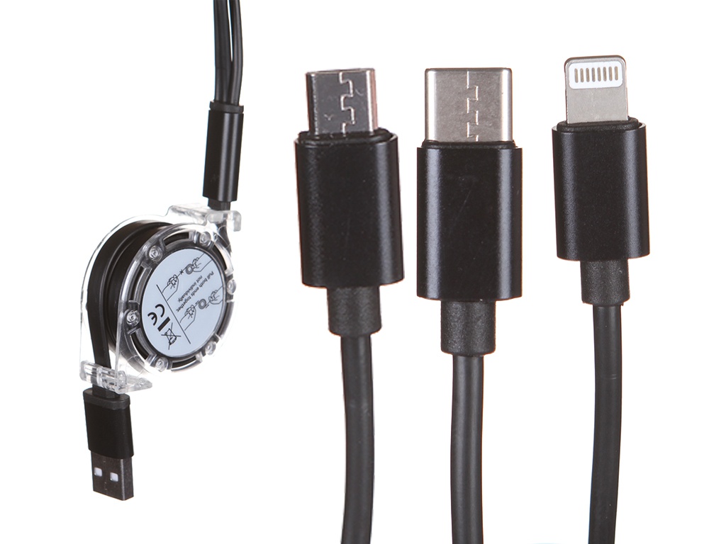 фото Аксессуар mobility usb - microusb / lightning / type-c 2a black ут000024625