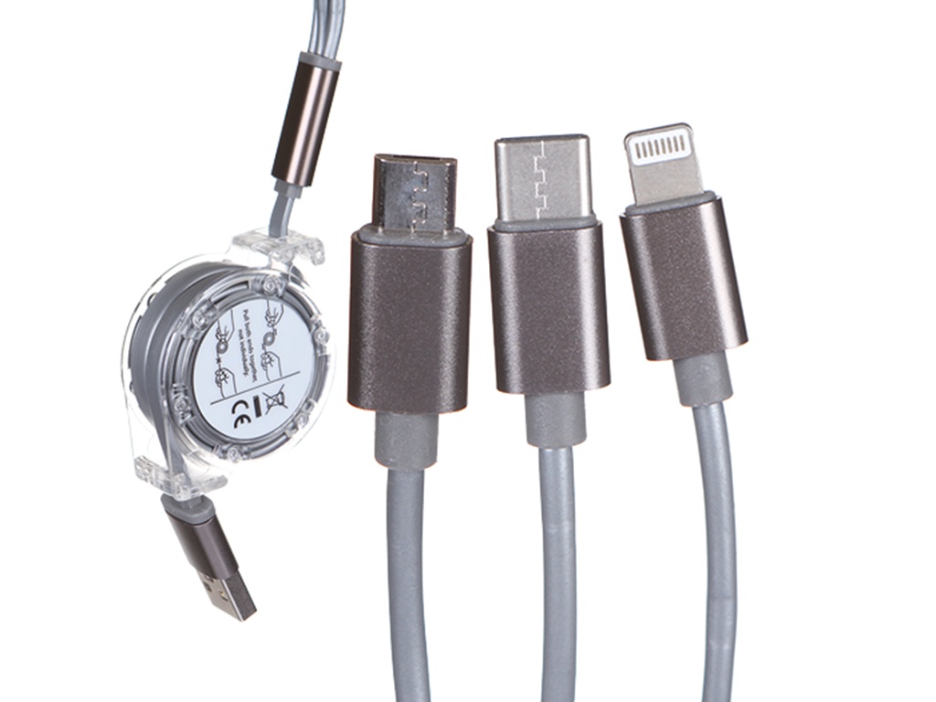 фото Аксессуар mobility usb - microusb / lightning / type-c 2a silver ут000024626