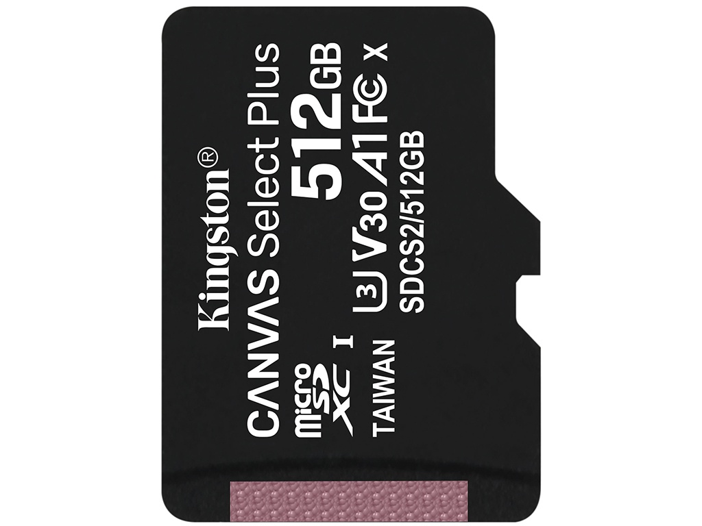  512Gb - Kingston Canvas Select Plus MicroSDXC UHS-I Class U3 V30 A1 SDCS2/512GBSP