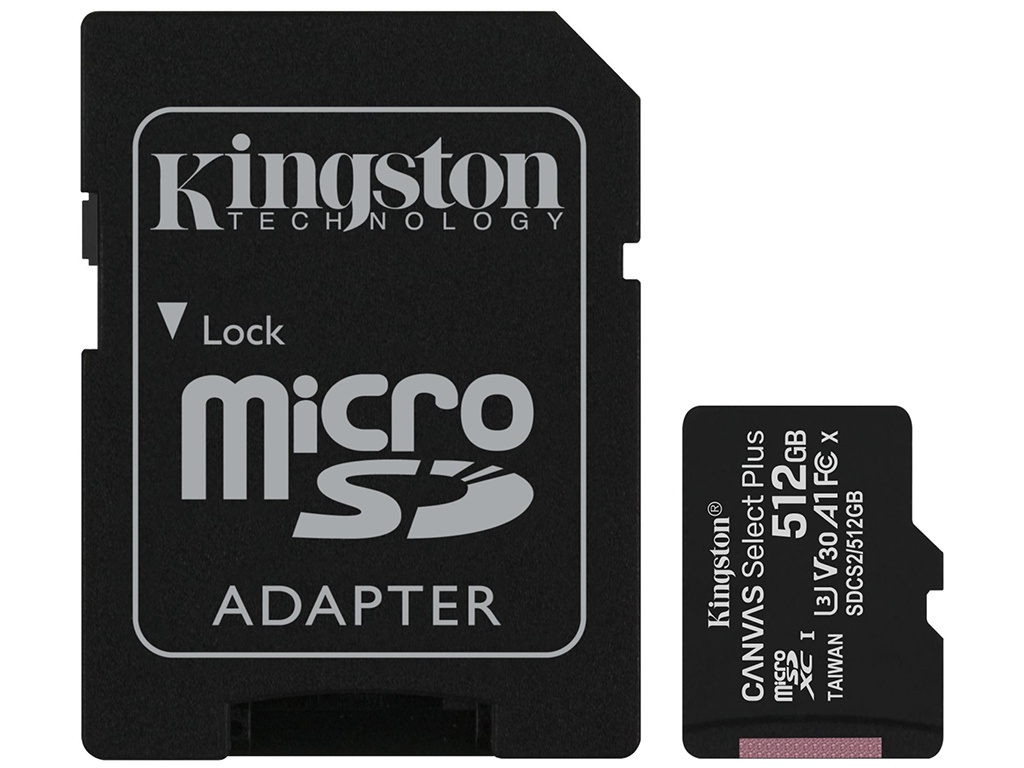 Zakazat.ru: Карта памяти 512Gb - Kingston Canvas Select Plus MicroSDXC UHS-I Class U3 V30 A1 SDCS2/512GB с переходником под SD