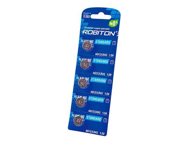 

Батарейка LR43 - Robiton Standard R-AG12-0-BL5 (5 штук) 16947, Standard R-AG12-0-BL5