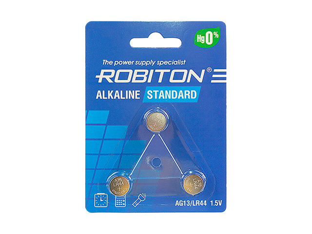 Батарейка LR44 - Robiton Standard R-AG13-0-BL3 (3 штуки) 17511 батарейка robiton r cr14505 3v li mno2 с аксиальными выводами