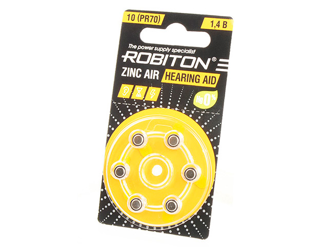 Батарейки Robiton Hearing Aid R-ZA10-BL6 (6 штук) 16911 батарейки perfeo za312 6bl airozinc premium 6 штук