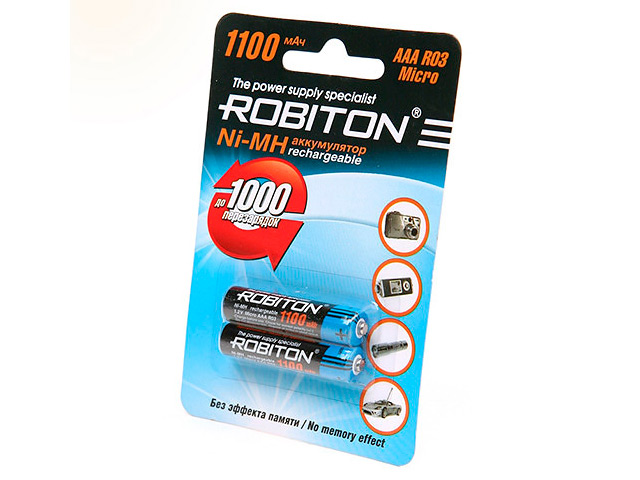 Аккумулятор AAA - Robiton 1100mAh 1100MHAAA-2 BL2 (2 штуки) 10187 аккумулятор robiton aaa 1 2 в 900 мач nimh bl 2