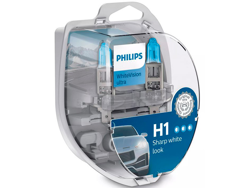 Лампа Philips WhiteVision Ultra H1 12V- 55W (P14.5s) 2шт 12258WVUSM