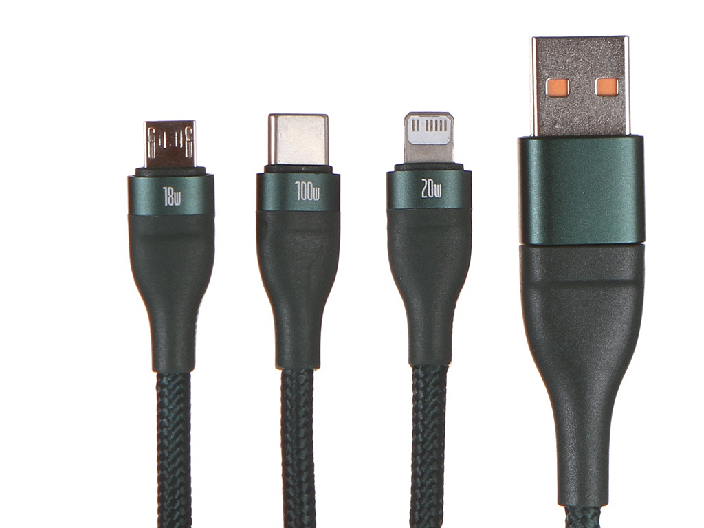 Аксессуар Baseus Flash Series USB / Type-C - MicroUSB / Lightning / Type-C 100W 1.2m Green CA2T3-06