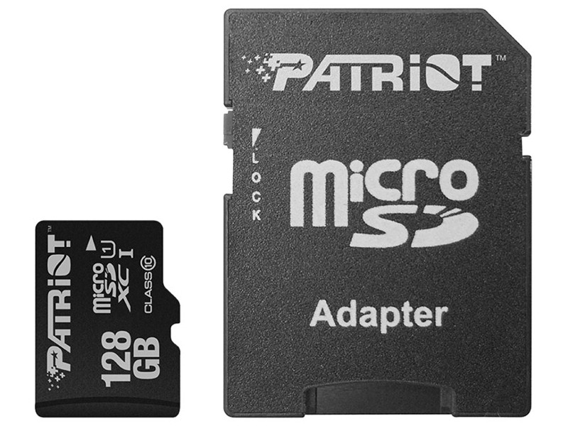 фото Карта памяти 128gb - patriot memory microsdxc class10 psf128gmcsdxc10 с переходником под sd