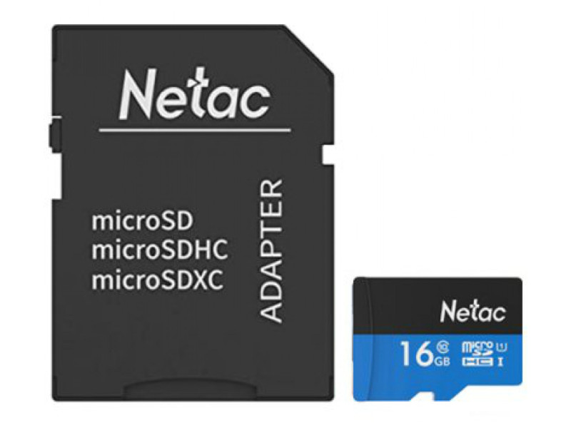 Карта памяти 16Gb - Netac microSDHC P500 NT02P500STN-016G-R с переходником под SD цена и фото