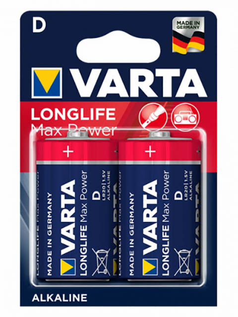 Батарейка D - Varta Longlife Max Power 4720 (2 штуки) VR LR20/2BL LLMP батарейка алкалиновая varta longlife max power d lr20 2bl 1 5в блистер 2 шт