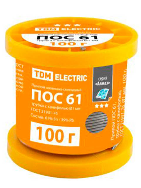 Припой с канифолью TDM-Electric ПОС 61 100г 1мм SQ1025-0304