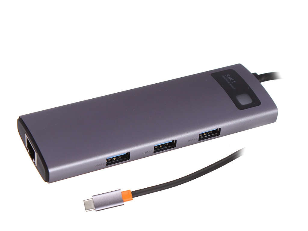 Хаб USB Baseus Metal Gleam Series 8-in-1 Multifunctional Type-C HUB Docking Station Grey CAHUB-CV0G хаб usb baseus harmonica 5in1 hub adapter grey cahub k0g