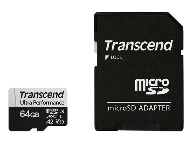 фото Карта памяти 64gb - transcend microsdxc 340s uhs-i u3 v30 a2 ts64gusd340s с адаптером sd