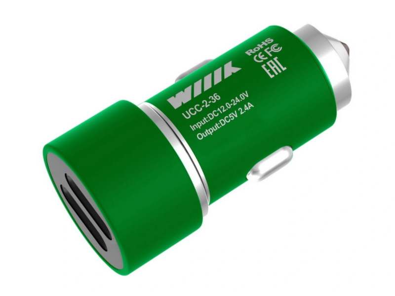 Зарядное устройство WIIIX 2xUSB 2.4A Green UCC-2-36