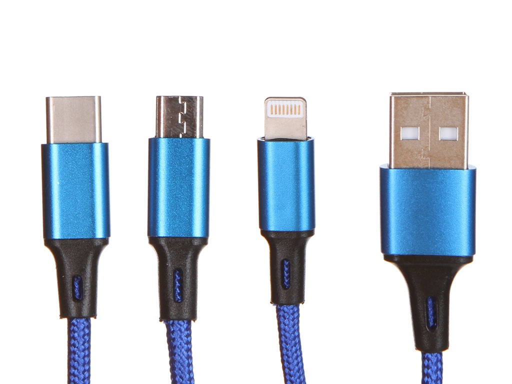 фото Аксессуар wiiix micro-usb/8pin/type-c 0.2m blue cbb600-u8mutc-2bu