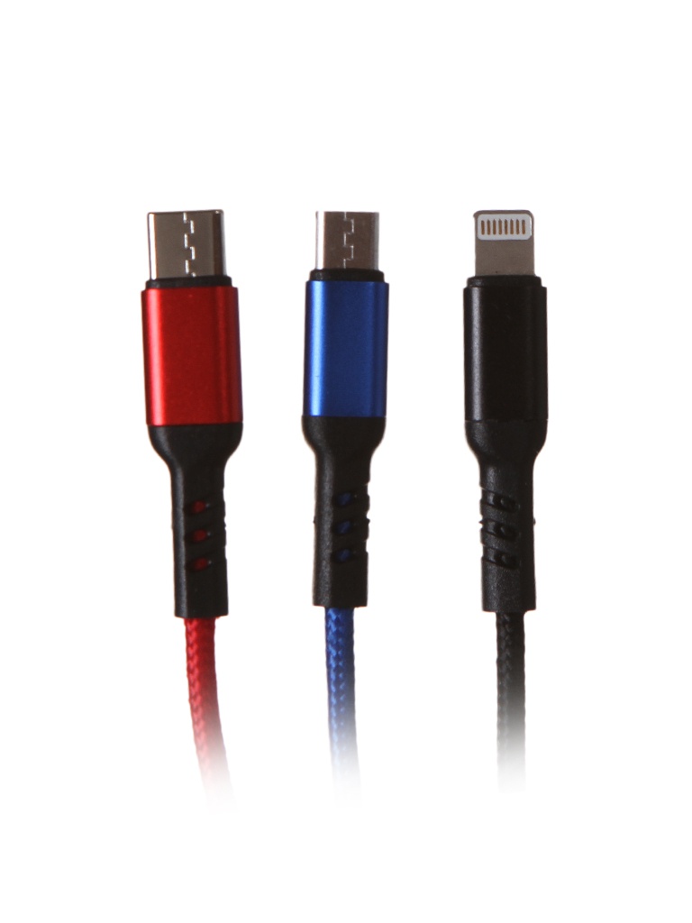 фото Аксессуар wiiix 3 в 1 usb - microusb / type-c / lightning cb-106-u8mutc(1.2)-brbu