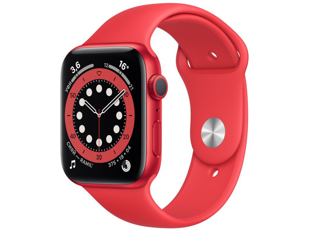 фото Умные часы apple watch series 6 44mm red aluminium case with red sport band m00m3ru/a выгодный набор + серт. 200р!!!